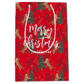 Kerstbomen & tijgers patroon rode achtergrond medium cadeauzakje (Voorkant)