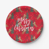 Kerstbomen & tijgers patroon rode achtergrond papieren bordje (Voorkant)