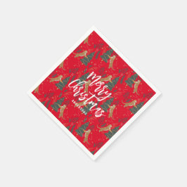 Kerstbomen & tijgers patroon rode achtergrond servet