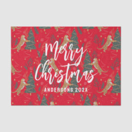 Kerstbomen & tijgers patroon rode achtergrond tissuepapier