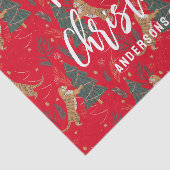 Kerstbomen & tijgers patroon rode achtergrond tissuepapier (Detail)