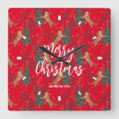 Kerstbomen & tijgers patroon rode achtergrond vierkante klok (Voorkant)