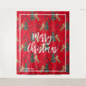 Kerstbomen & tijgers patroon rode achtergrond wandkleed (Voorkant)