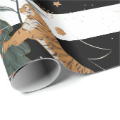 Kerstbomen & tijgers Zwart Witte Strepen Cadeaupapier (Rol Hoek)
