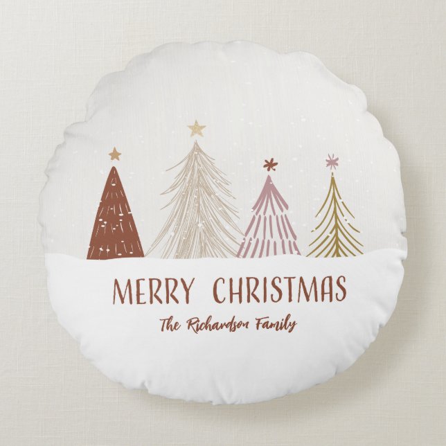 Kerstbomen Vakantie Aangepaste Familie Thuis Rond Kussen (Voorkant)