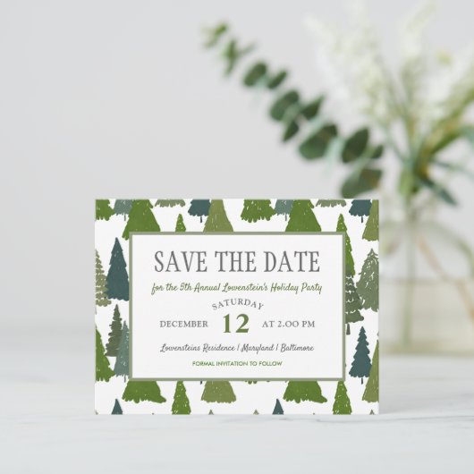 kerstbomen | Vakantiedag: datum opslaan Aankondigingskaart (Staand voorkant)