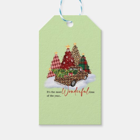 Kerstbomen vakantieseizoen cadeaulabel (Voorkant)