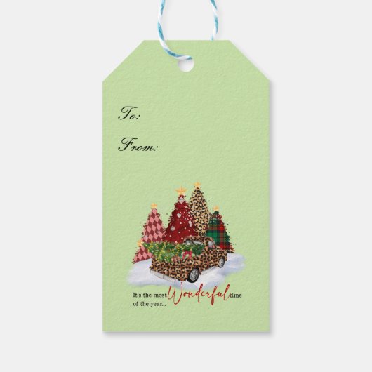 Kerstbomen vakantieseizoen cadeaulabel (Achterkant)