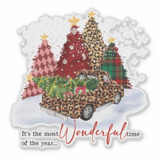 Kerstbomen Vakantieseizoen Retro Sticker (Voorkant)