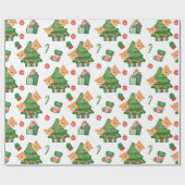 Kerstbomen, versierselen en katten cadeaupapier (Vlak)