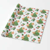 Kerstbomen, versierselen en katten cadeaupapier (Uitgerold)