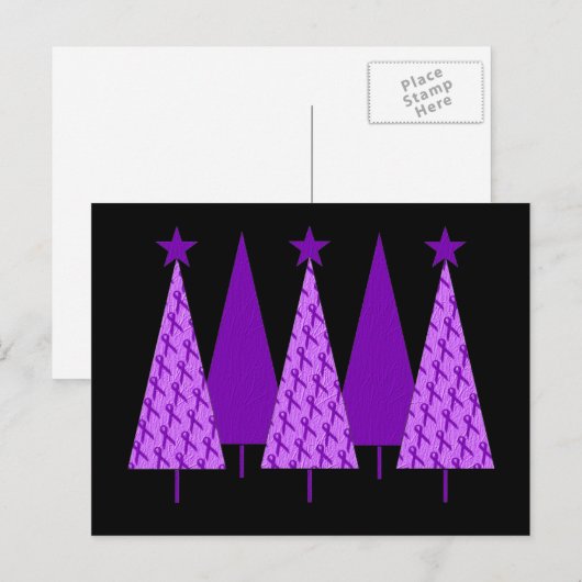 Kerstbomen - Violet Ribbon Feestdagenkaart (Voorkant / Achterkant)
