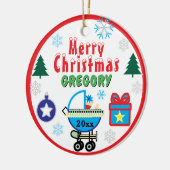 Kerstbomen voor jongensnaam Blauwe Koets Keramisch Ornament (Links)