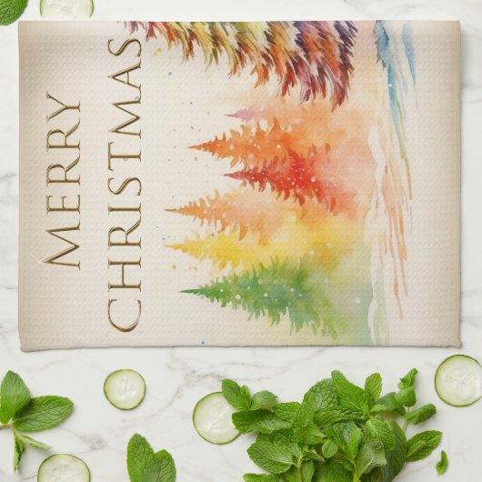 Kerstbomen Vrolijk Kerstfeest Laat het sneeuwen Theedoek (Gevouwen)