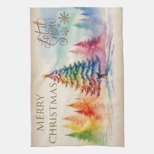Kerstbomen Vrolijk Kerstfeest Laat het sneeuwen Theedoek (Verticaal)
