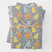 Kerstbomen "Vrolijk Kerstfeest" sneeuwgrijs rustie Inpakpapier Vel (In situ)