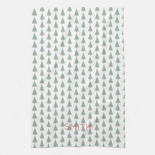 Kerstbomen Waterverf Art NAME Feestdagen Theedoek (Verticaal)