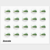 Kerstbomen waterverf familienaam elegant ronde sticker (Vel)
