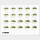 Kerstbomen waterverf familienaam elegant ronde sticker (Vel)