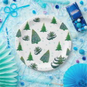 Kerstbomen Waterverf Kunst Papieren Bordje (Feest)