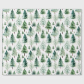 Kerstbomen Waterverf Patroon Groene Vakantie Cadeaupapier (Vlak)
