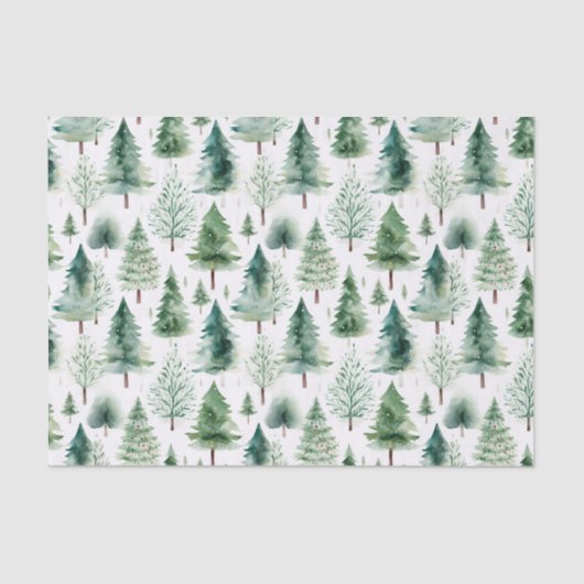 Kerstbomen Waterverf Patroon Groene Vakantie Tissuepapier (Voorkant)