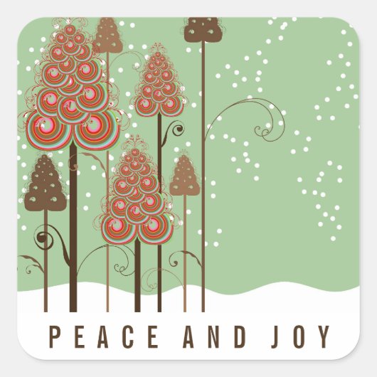 Kerstbomen Winter Sneeuw Vrede & Vreugde Feestdage Vierkante Sticker (Voorkant)