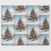 Kerstbomen winterse besneeuwde landschap cadeaupapier (Vlak)