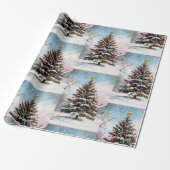 Kerstbomen winterse besneeuwde landschap cadeaupapier (Uitgerold)