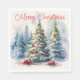 Kerstbomen winterse besneeuwde landschap servet