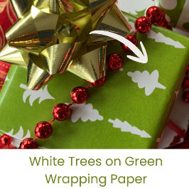 Kerstbomen Wit op Groen Cadeaupapier