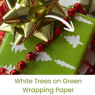 Kerstbomen Wit op Groen Cadeaupapier