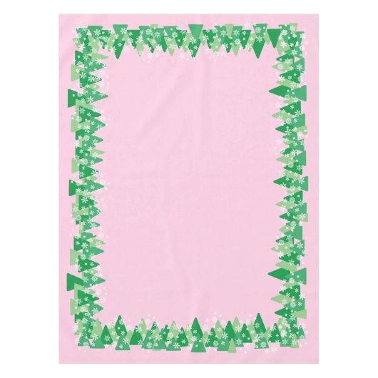 Kerstbomen Wit Sneeuwvlokken Roze Tafelkleed (Voorkant)