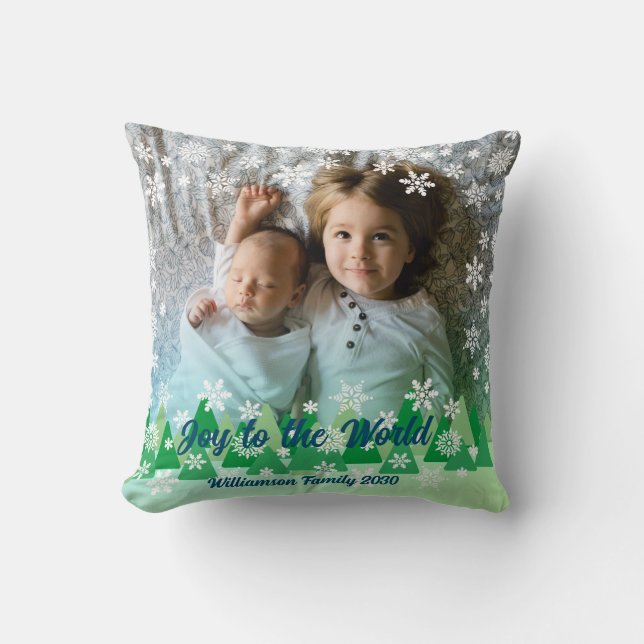 Kerstbomen Witte Sneeuwvlokken Vreugde aan de Were Kussen (Voorkant)