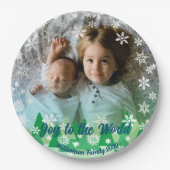 Kerstbomen Witte Sneeuwvlokken Vreugde aan de Were Papieren Bordje (Voorkant)