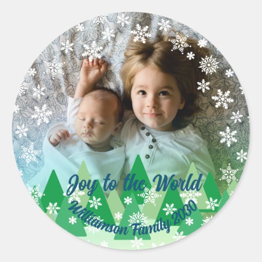 Kerstbomen Witte Sneeuwvlokken Vreugde aan de Were Ronde Sticker (Voorkant)