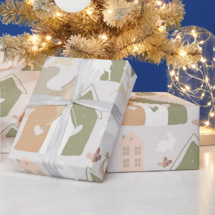 Kerstbomen Woodland Dieren en Cozy Village Cadeaupapier