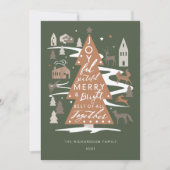 Kerstbomen Woodland Dieren en Cozy Village Feestdagenkaart (Voorkant)