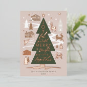 Kerstbomen Woodland Dieren en Cozy Village Folie Feestdagenkaart (Staand Voorkant)