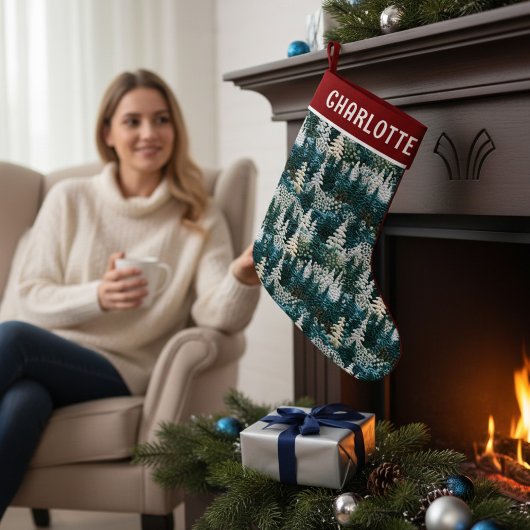 Kerstbomen Woodland geborduurd gepersonaliseerd Kleine Kerstsok