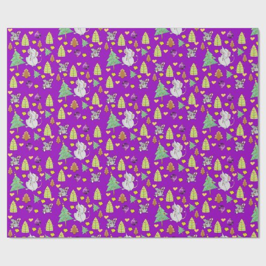 kerstbomen Wrapping Paper Mouse Paarse kaas Cadeaupapier (Vlak)