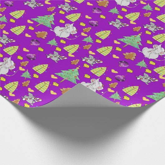 kerstbomen Wrapping Paper Mouse Paarse kaas Cadeaupapier (Hoek)