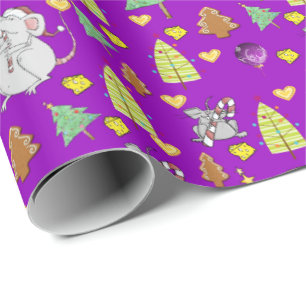 kerstbomen Wrapping Paper Mouse Paarse kaas Cadeaupapier