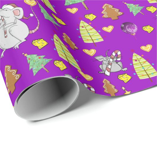 kerstbomen Wrapping Paper Mouse Paarse kaas Cadeaupapier (Rol Hoek)