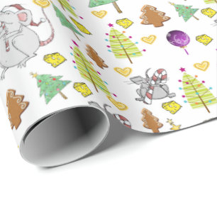 kerstbomen Wrapping Paper Mouse White Cheese Cadeaupapier