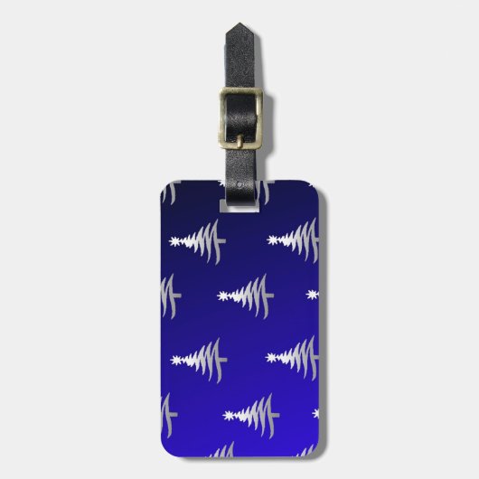 kerstbomen zilver op kobalt Blue Bagagelabel (Voorkant verticaal)