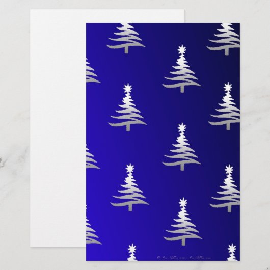 kerstbomen zilver op kobalt Blue Briefpapier (Voorkant / Achterkant)