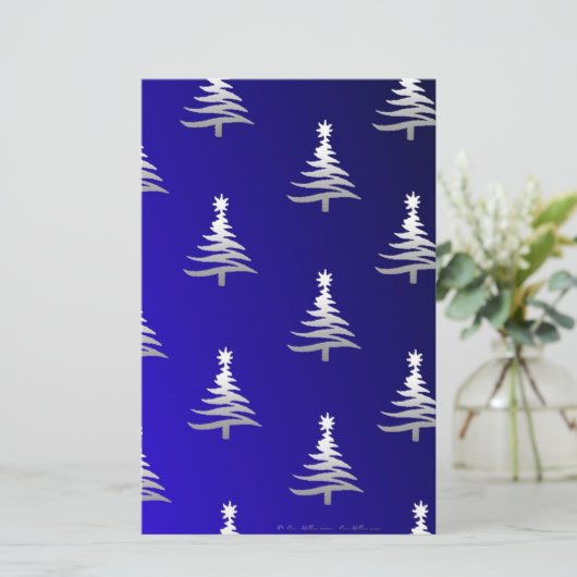kerstbomen zilver op kobalt Blue Briefpapier (Staand voorkant)