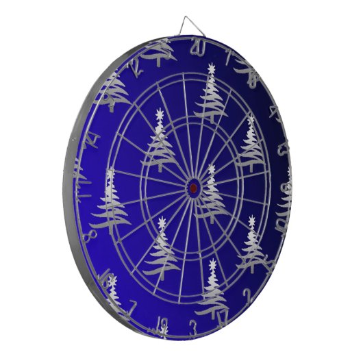 kerstbomen zilver op kobalt Blue Dartbord (Voorkant Links)