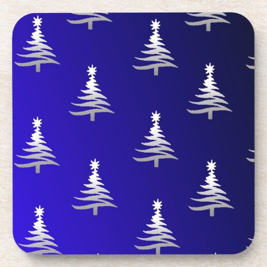 kerstbomen zilver op kobalt Blue Drankjes Onderzetter (Voorkant)